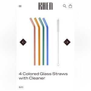 Colored Glass Drinking Straws - 4 Pack with Cleaning Brush